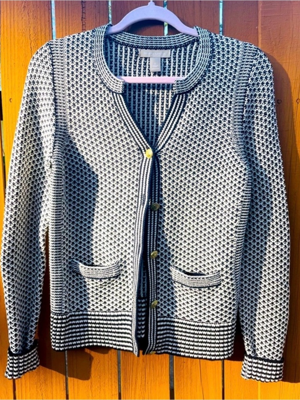 Banana Republic Black and White Textured Knit Cardigan